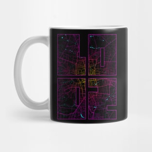 Lodz, Poland City Map Typography - Neon Mug